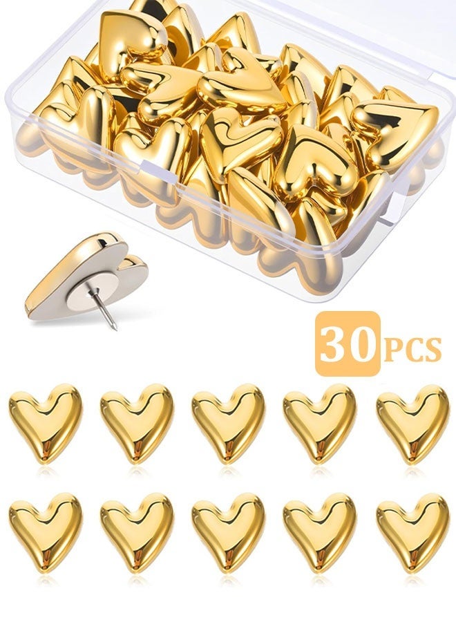 30 Pcs Gold Heart Push Pins, Cute Decorative Thumb Tacks, Metal Push Pins for Cork Board Maps Photos Posters Home Office School Supplies - Image 1