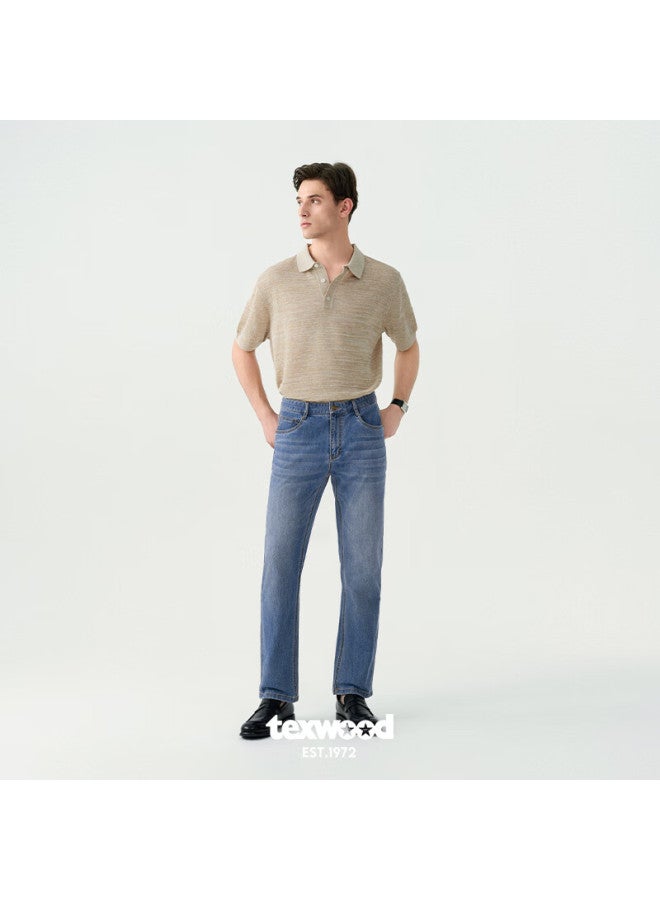 Texwood Apple Denim Jeans For Men, Summer Breathable Cool Straight-leg Business Casual Pants, Blue, Thin Style, Size 29 - Image 2