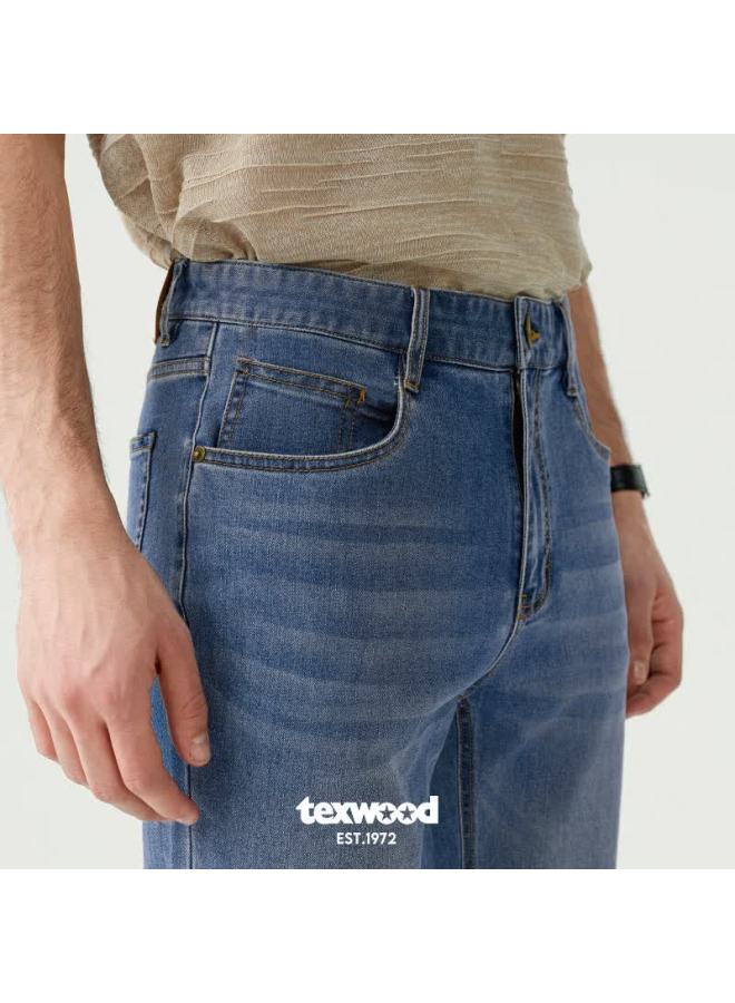 Texwood Apple Denim Jeans For Men, Summer Breathable Cool Straight-leg Business Casual Pants, Blue, Thin Style, Size 29 - Image 1