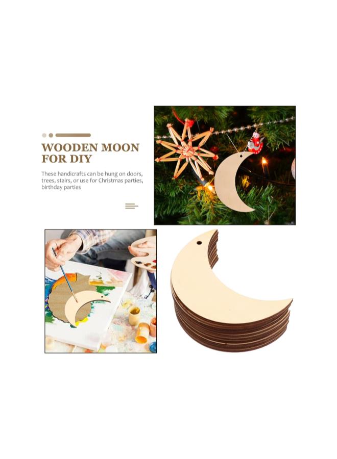 20pcs Moon Wood Cutouts Moon Shaped Unfinished Wood Slices Predrilled Blank Wood Crafts Chips Tags Embellishments Ornament for DIY Pendant Hanging Decor 7CM - Image 1