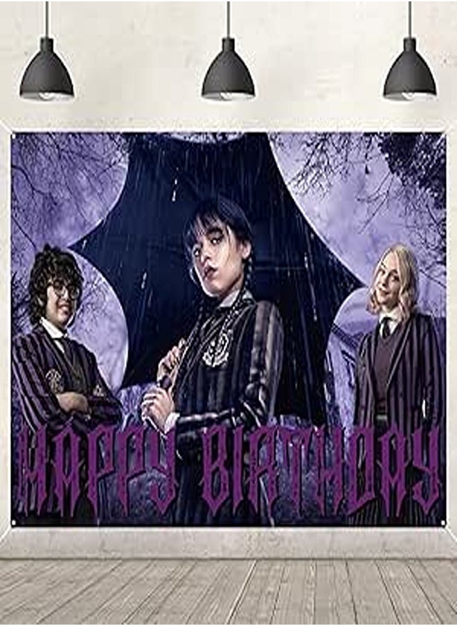 Wednesday Addams Birthday Banner Photography Backdrop Addams Party Background Wednesday Party Supplies 5x3Ft Addams Backdrop for Kids Birthday Decoration Baby Shower Photography Banner 