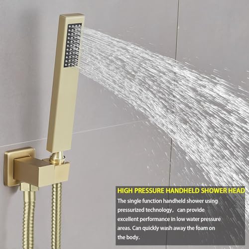 Heable Brushed Gold Shower System Bathroom Luxury Rain Mixer Shower Combo Set Wall Mounted Rainfall Shower Head System Shower Faucet Rough-in Valve Body and Trim Included - Image 3