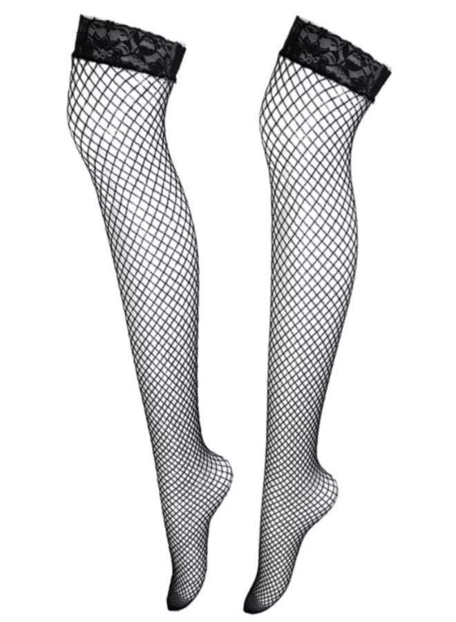 Ladies Fishnet Mesh Long Stockings Tights with Top Stockings Suspender Garter Belt - Image 2