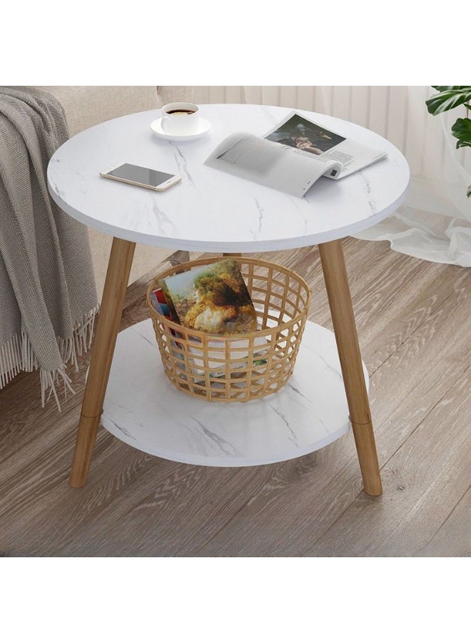 DubaiGallery Modern Round Coffee Table with Wooden Finish & Storage Shelf 48×40×52cm - Image 1