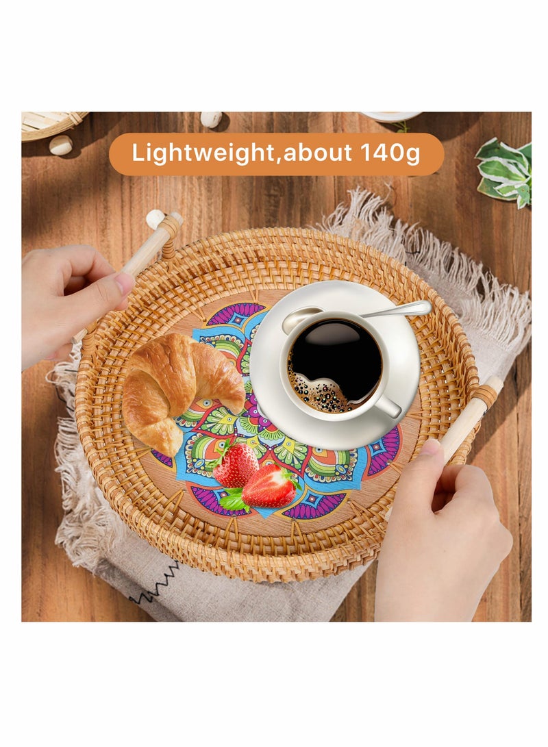 SOLARAE Hand-Woven Rattan Serving Tray, Rattan Round Serving Tray with Handle, Coffee Tray Decor for Serving Coffee, Drinks, Bread, Fruit, Vegetables, Snacks - Image 3