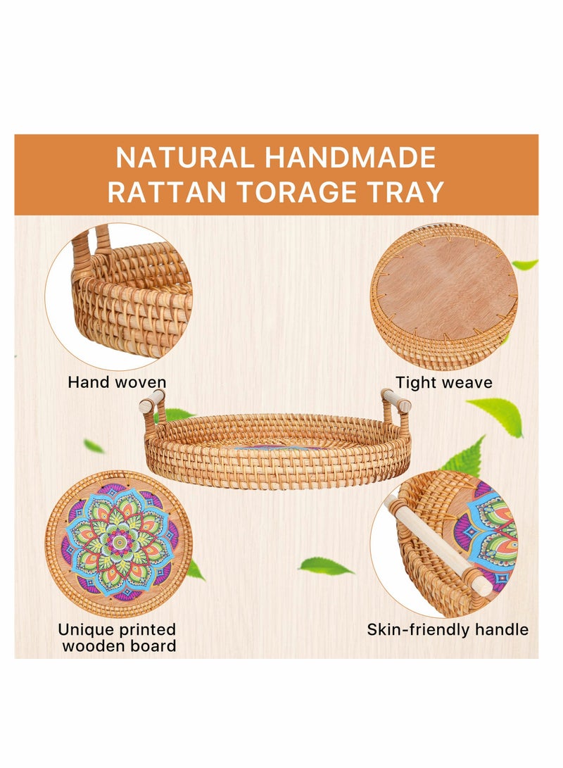 SOLARAE Hand-Woven Rattan Serving Tray, Rattan Round Serving Tray with Handle, Coffee Tray Decor for Serving Coffee, Drinks, Bread, Fruit, Vegetables, Snacks - Image 4