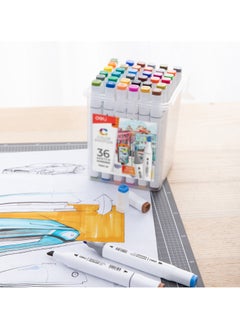 Deli Deli E70801-36 Sketch Marker Set – 36 Colors, Dual Tips (1mm Bullet & 7mm Chisel), Alcohol-Based Ink, Quick Dry, Excellent Blending  - Image 1