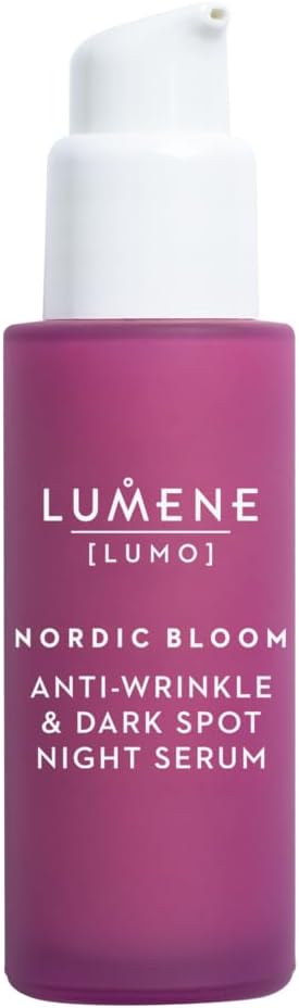 LUMENE Nordic Bloom LUMO AntiWrinkle Dark Spot Night Serum Firming Brightening Night Treatment with Nordic Berry Extracts Vegan Skincare for Mature Skin 30ml