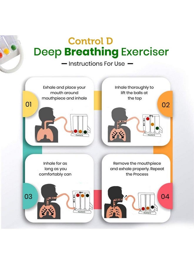 Control D جهاز قياس التنفس 3 كرات، جهاز تمارين الرئة الصحي، قابل للغسل، جهاز تنفس، عبوة من 1، متعدد الألوان - Image 2