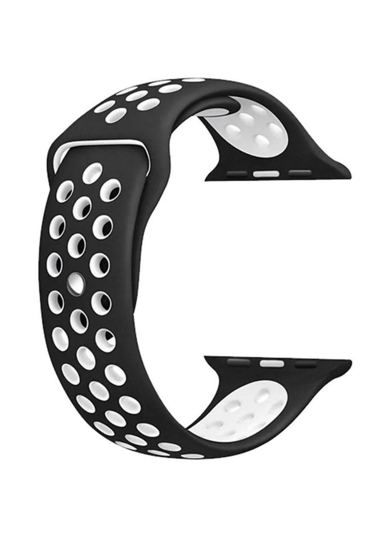 Generic - Apple Watch Band ,Nike Apple Watch Strap for Apple Watch Series 7 / 6 / SE / 5 /1 42 / 44 / 45 mm Black White - Image 1