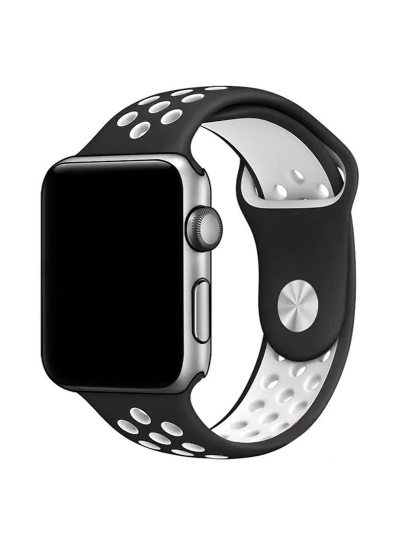 Generic - Apple Watch Band ,Nike Apple Watch Strap for Apple Watch Series 7 / 6 / SE / 5 /1 42 / 44 / 45 mm Black White - Image 1