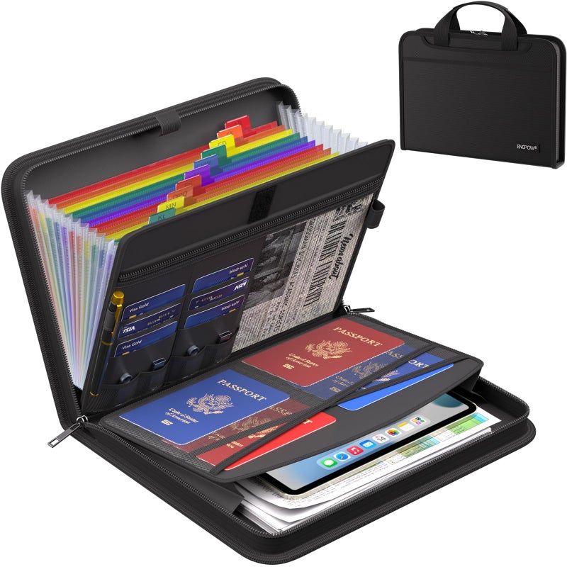 ENGPOW Accordion File Organizer,Fireproof Expanding File Folder with Multi Pockets,13 Colorful Pockets Document Organizer with Handle & Labels,Portable Home Travel Safe Storage for Letter A4 Files - Image 1