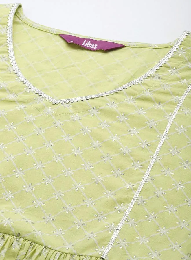 Libas Printed V-Neck Gathered Detail Kurti Top by Styli