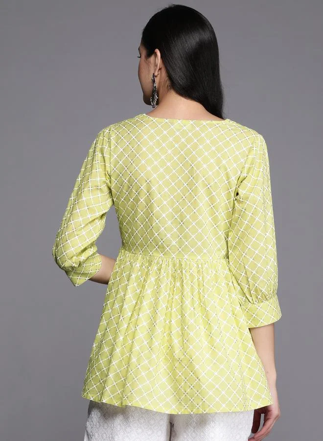 Libas Printed V-Neck Gathered Detail Kurti Top by Styli