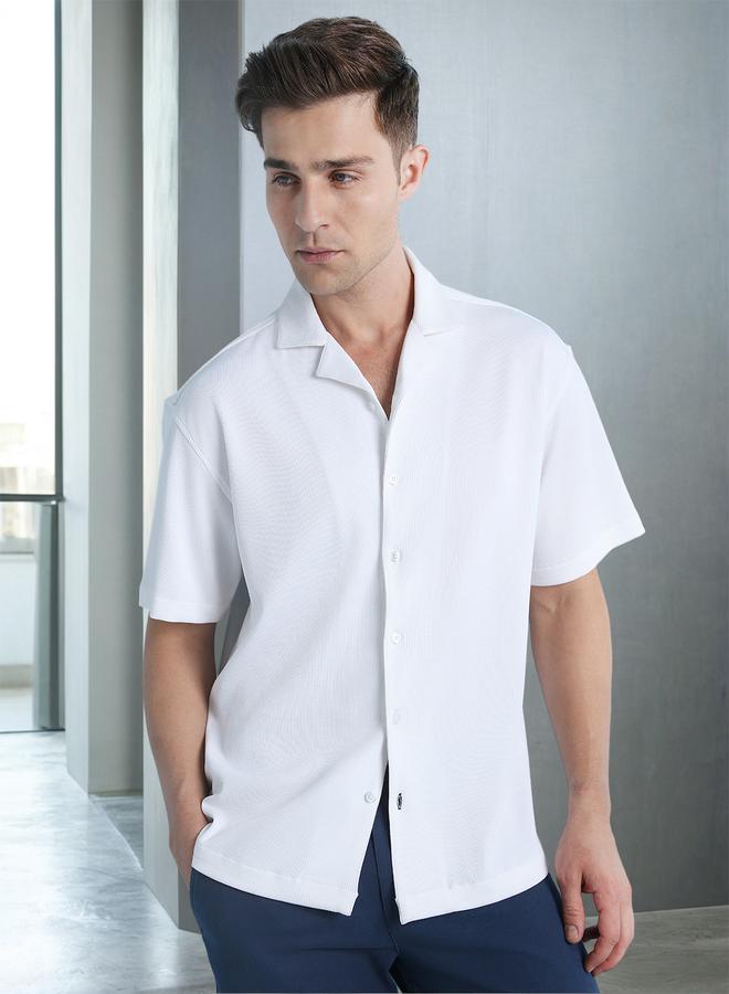 Dennis Lingo White Relaxed Fit Cuban Collar Half Sleeve Shirt For Men Tailored From Textured 100% Poly  - Image 2