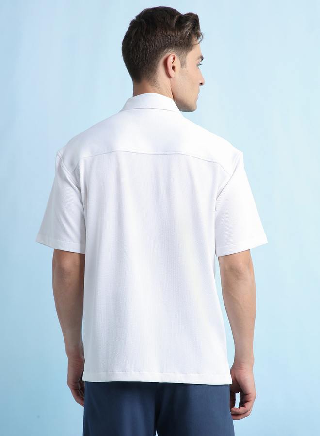 Dennis Lingo White Relaxed Fit Cuban Collar Half Sleeve Shirt For Men Tailored From Textured 100% Poly  - Image 5
