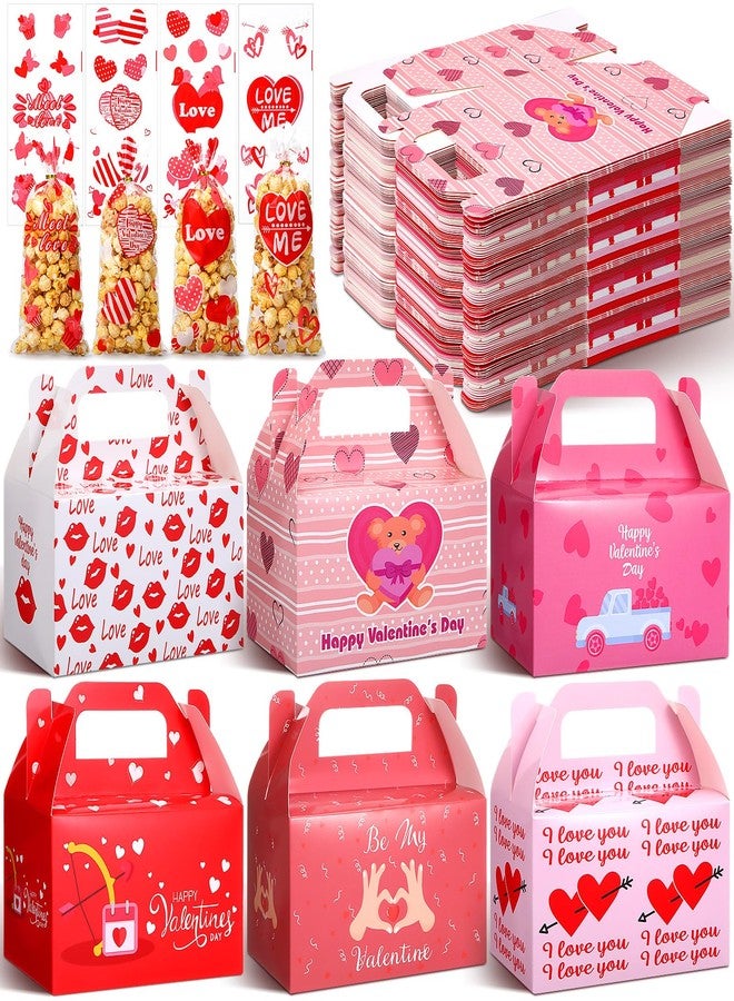 ReliThick 80 Pack Valentine's Day Treat Box with Valentines Cellophane Treat Bags Heart Valentines Day Boxes Goodie Bags Cookie Candy Boxes for Treats Valentine Gift Bag for Party (Chic) - Image 1