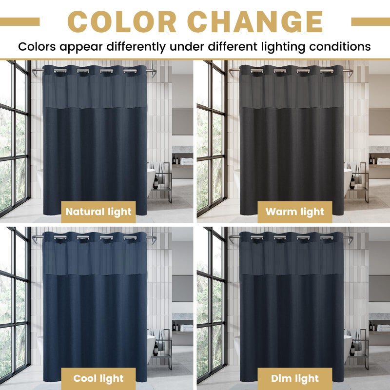 WONICY Small No Hook Shower Curtain with Snap in Liner  Polyester Textured Shower Curtain with Liner Set  Waterproof Washable Hotel Style Shower Curtains for Bathroom  54Wx80H  Navy - Image 5