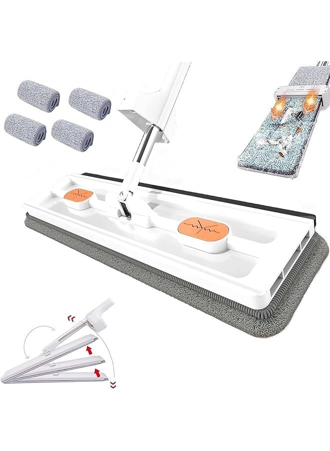 PROMASS Large Flat Mop For Wet And Dry Use, 360°Rotating Microfiber Mop, Adjustable Stainless Steel Long Handle With Washable Microfiber Pads, Dust Mop With Dewatering Scraper For Floor Cleaning (Size : Whit - Image 1