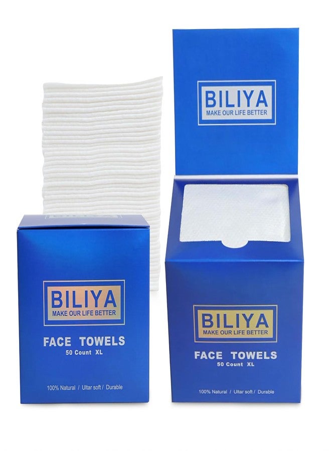 BILIYA XL Disposable Face Towels,100% Biodegradable,Ultra Soft Makeup Remover Wipes for Sensitive Skin, 10 x 12 "50 Ct, 1 pack - Image 1