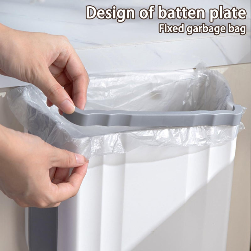 Soddeph Collapsible Hanging Trash Can for Kitchen Cabinet Door, 9L Plastic Foldable Waste Bin, 2.4 Gallon Small Wall Mounted Garbage Bin for Kitchen, Bathroom, Bedroom Countertop (Gray) - Image 4