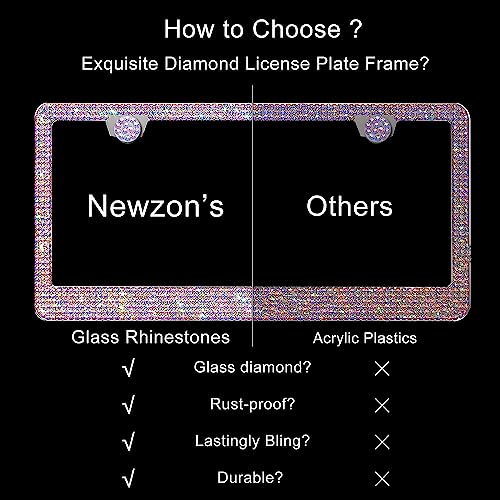 Newzon AB Bedazzled Crystal Car License Plate Cover 2 Pieces, Color Bling License Plate Frames with High End Ribbon Gift Box, Diamond Car Accessories with Coaster, Rhinestone Ignition Ring for Women - Image 5