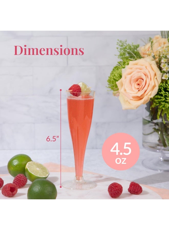 BOAO Set of 50 Clear Plastic Champagne Flutes - 4.5 oz Capacity Shatterproof Disposable Glasses - Suitable for Weddings, Cocktail Parties, and Outdoor Celebrations(Gold Glitter) - Image 2