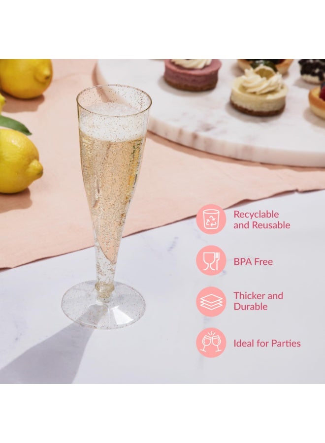 BOAO Set of 50 Clear Plastic Champagne Flutes - 4.5 oz Capacity Shatterproof Disposable Glasses - Suitable for Weddings, Cocktail Parties, and Outdoor Celebrations(Gold Glitter) - Image 5