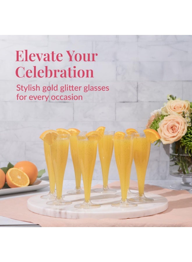 BOAO Set of 50 Clear Plastic Champagne Flutes - 4.5 oz Capacity Shatterproof Disposable Glasses - Suitable for Weddings, Cocktail Parties, and Outdoor Celebrations(Gold Glitter) - Image 3