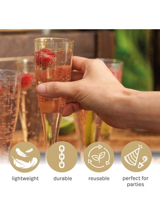 بواو 50 كأس شمبانيا بلاستيكية فاخرة من BOAO مع بريق ذهبي، 133 مل - كؤوس شمبانيا قابلة لإعادة الاستخدام، كؤوس بلاستيكية، كؤوس بروسيكو للكوكتيلات، النبيذ، الحلوى، حفلات الزفاف، أعياد الميلاد، حفلات الشواء، الحفلات - Image 2