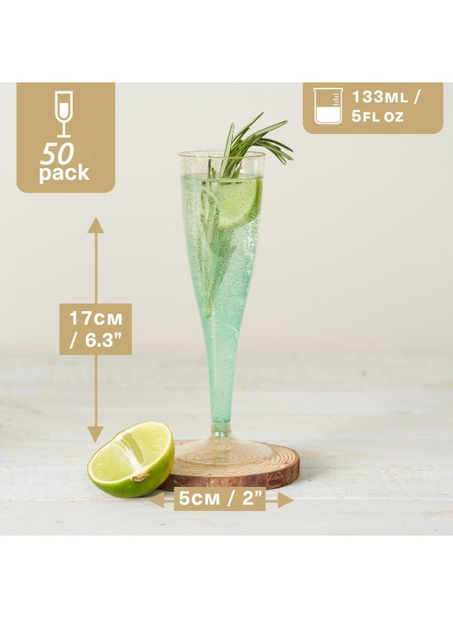 بواو 50 كأس شمبانيا بلاستيكية فاخرة من BOAO مع بريق ذهبي، 133 مل - كؤوس شمبانيا قابلة لإعادة الاستخدام، كؤوس بلاستيكية، كؤوس بروسيكو للكوكتيلات، النبيذ، الحلوى، حفلات الزفاف، أعياد الميلاد، حفلات الشواء، الحفلات - Image 3