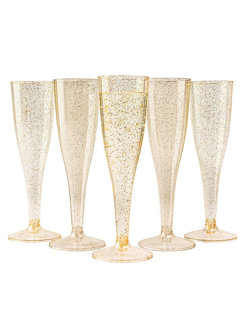 بواو 50 كأس شمبانيا بلاستيكية فاخرة من BOAO مع بريق ذهبي، 133 مل - كؤوس شمبانيا قابلة لإعادة الاستخدام، كؤوس بلاستيكية، كؤوس بروسيكو للكوكتيلات، النبيذ، الحلوى، حفلات الزفاف، أعياد الميلاد، حفلات الشواء، الحفلات - Image 1