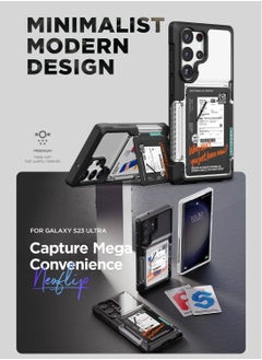 VRS Design Neo Flip Travel Samsung Galaxy S23 Ultra Case Cover Wallet with Semi Automatic Snap Door Credit Card Holder Slot [2 Cards] - Matte Black  - Image 4