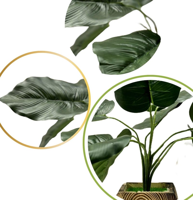 Dekorly Potted Plants Indoor Small Artificial Silk Plants Decor for Home Table Office Desk Bedroom Living Room Bathroom Shelf Farmhouse | Wooden Pot (Design-D, One Plant) - Image 3