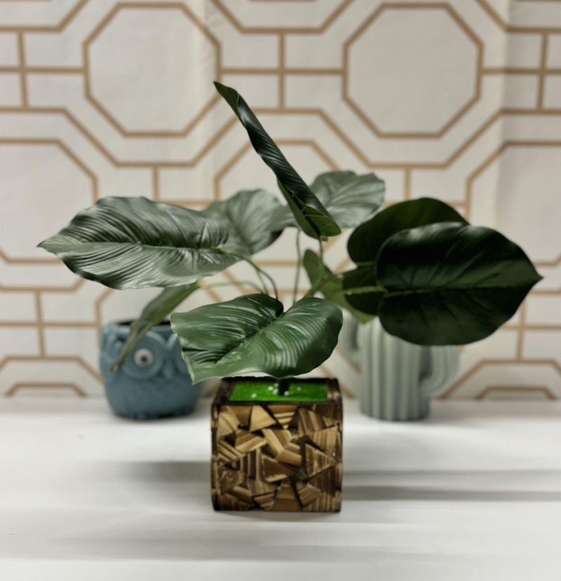 Dekorly Potted Plants Indoor Small Artificial Silk Plants Decor for Home Table Office Desk Bedroom Living Room Bathroom Shelf Farmhouse | Wooden Pot (Design-D, One Plant) - Image 1