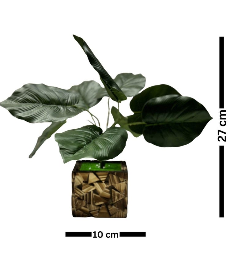 Dekorly Potted Plants Indoor Small Artificial Silk Plants Decor for Home Table Office Desk Bedroom Living Room Bathroom Shelf Farmhouse | Wooden Pot (Design-D, One Plant) - Image 2