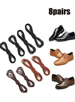 8 Pairs of Waxed Cotton Dress Shoe Laces - Durable Round Shoelaces for Leather Boots and Shoes