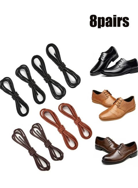 8 Pairs of Waxed Cotton Dress Shoe Laces - Durable Round Shoelaces for Leather Boots and Shoes