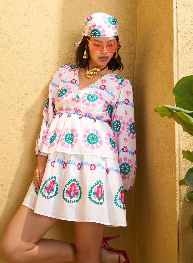 ساسافراس فستان قصير مُطبع بالكامل - Image 1