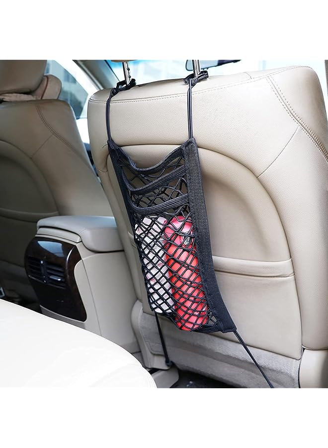 KOOPAO Universal Elastic Mesh Net Trunk Bag 3 Layer Car Seat Net Car Mesh Organizer Dog Trunk Net Barrier Seat Back Net Bag Barrier Of Backseat Kids Cargo Tissue Purse Holder - Image 5