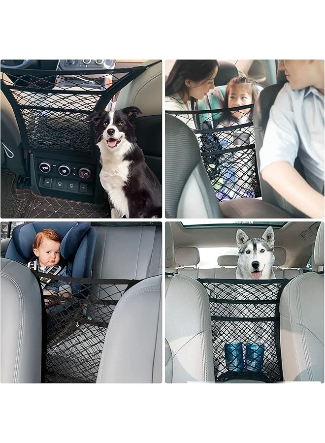 KOOPAO Universal Elastic Mesh Net Trunk Bag 3 Layer Car Seat Net Car Mesh Organizer Dog Trunk Net Barrier Seat Back Net Bag Barrier Of Backseat Kids Cargo Tissue Purse Holder - Image 4