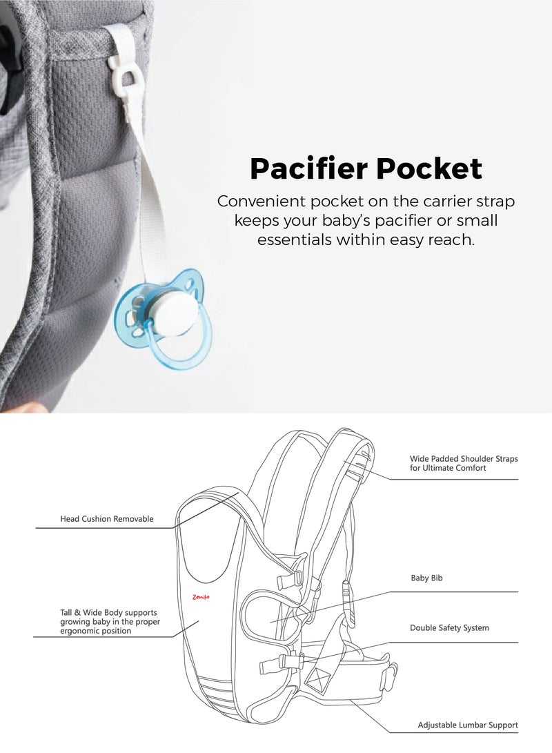 Zenito Infant Carrier - 3-18 months -Ergonomic 3-in-1 Baby Travel Carrier - Adjustable & Removable headrest - Grey - Image 5