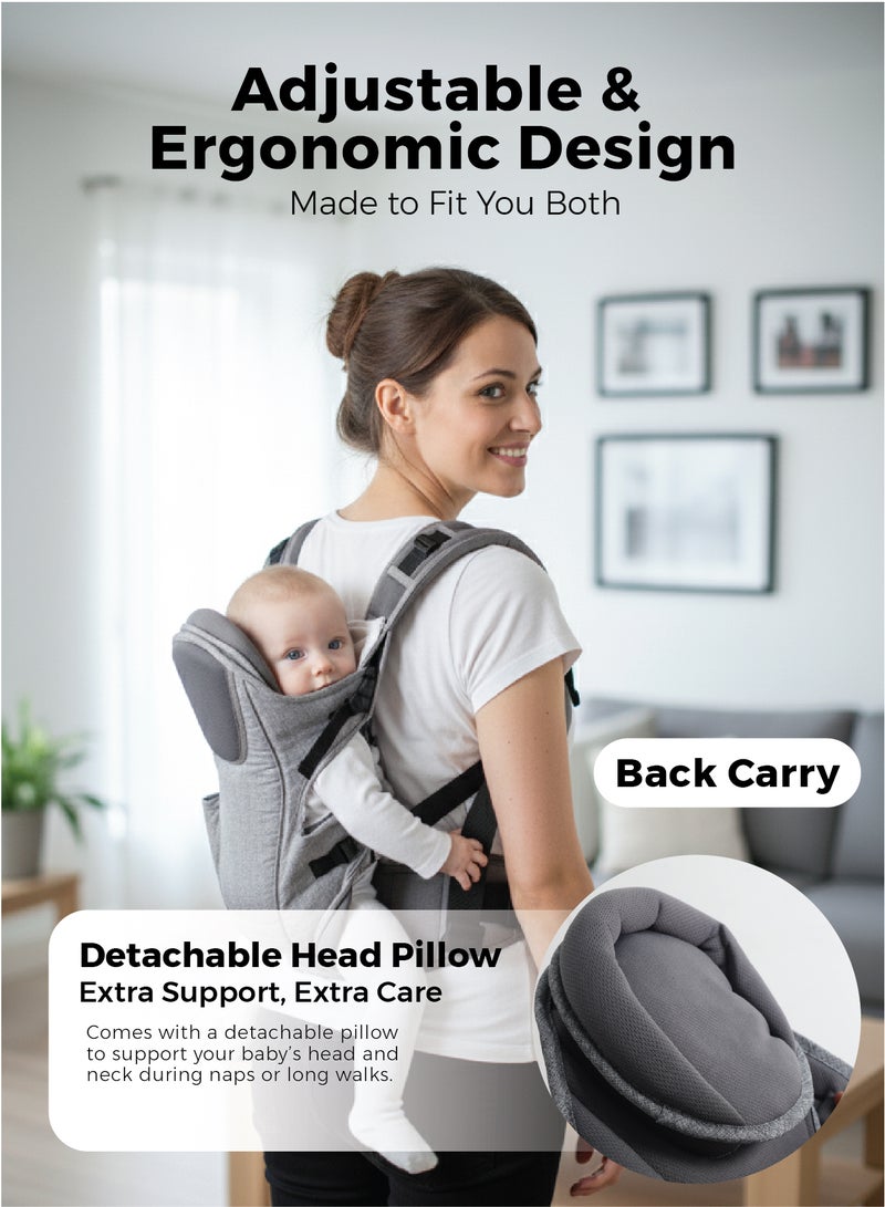 Zenito Infant Carrier - 3-18 months -Ergonomic 3-in-1 Baby Travel Carrier - Adjustable & Removable headrest - Grey - Image 2