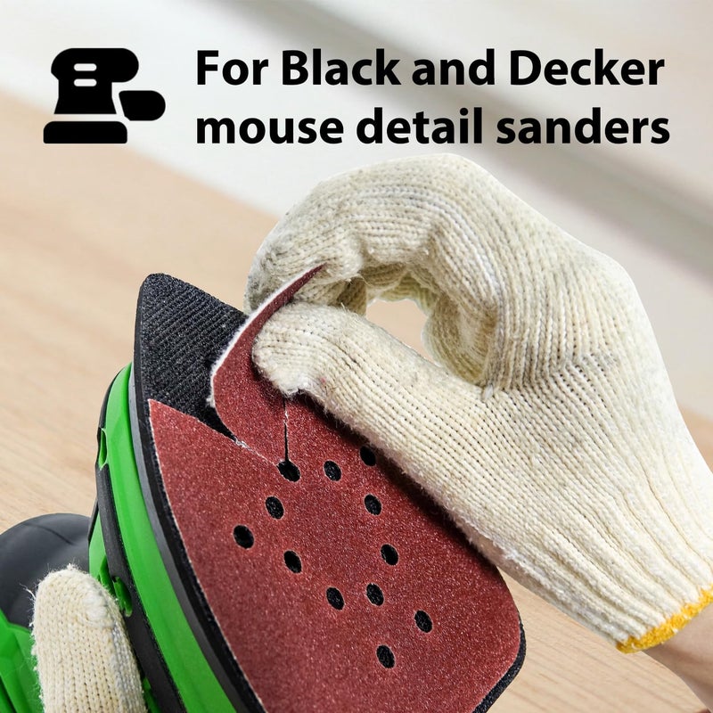 S&F STEAD & FAST Mouse Sander Sandpaper 60 Grit 25 Pack, Black and Decker Mouse Sander Pads, 12 Hole Hook and Loop Sanding Pads, Detail Palm Sand Paper Set with Tack Cloth - Image 4