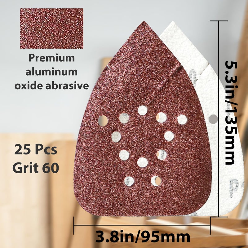 S&F STEAD & FAST Mouse Sander Sandpaper 60 Grit 25 Pack, Black and Decker Mouse Sander Pads, 12 Hole Hook and Loop Sanding Pads, Detail Palm Sand Paper Set with Tack Cloth - Image 2