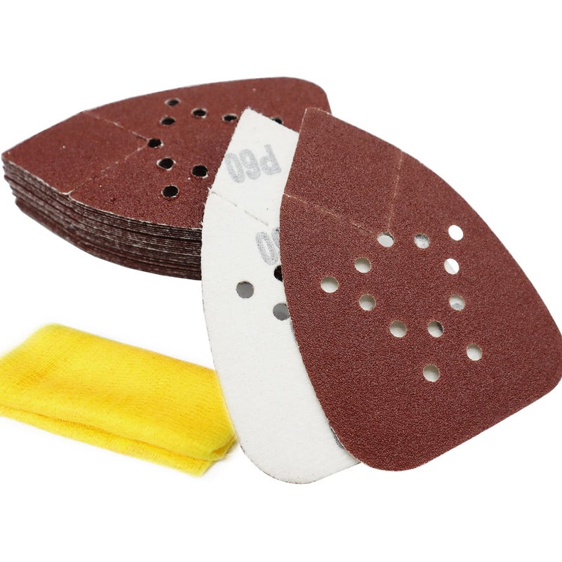 S&F STEAD & FAST Mouse Sander Sandpaper 60 Grit 25 Pack, Black and Decker Mouse Sander Pads, 12 Hole Hook and Loop Sanding Pads, Detail Palm Sand Paper Set with Tack Cloth - Image 1