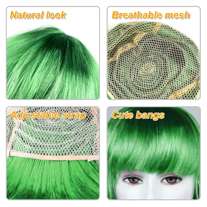PLULON Dark Green Bob Wig and Sunglass Set, Neon Short Bob Wig Sunglass Pack Costume Colorful Cosplay Wig Hairpieces for Bachelorette Neon Party Favors, Halloween Decorations - Image 4