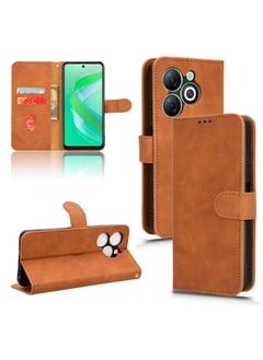 Case Cover For Infinix Smart 8 Skin Feel Magnetic Flip Leather Phone Case Brown