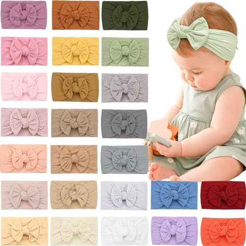 kangaroo 25 Colors Baby Girl Headbands 4 inches Hair Bows Super Soft High Stretchy Hair Turban Head Wraps Headbands for Infant Newborn Toddlers Girls and Kids - Image 1