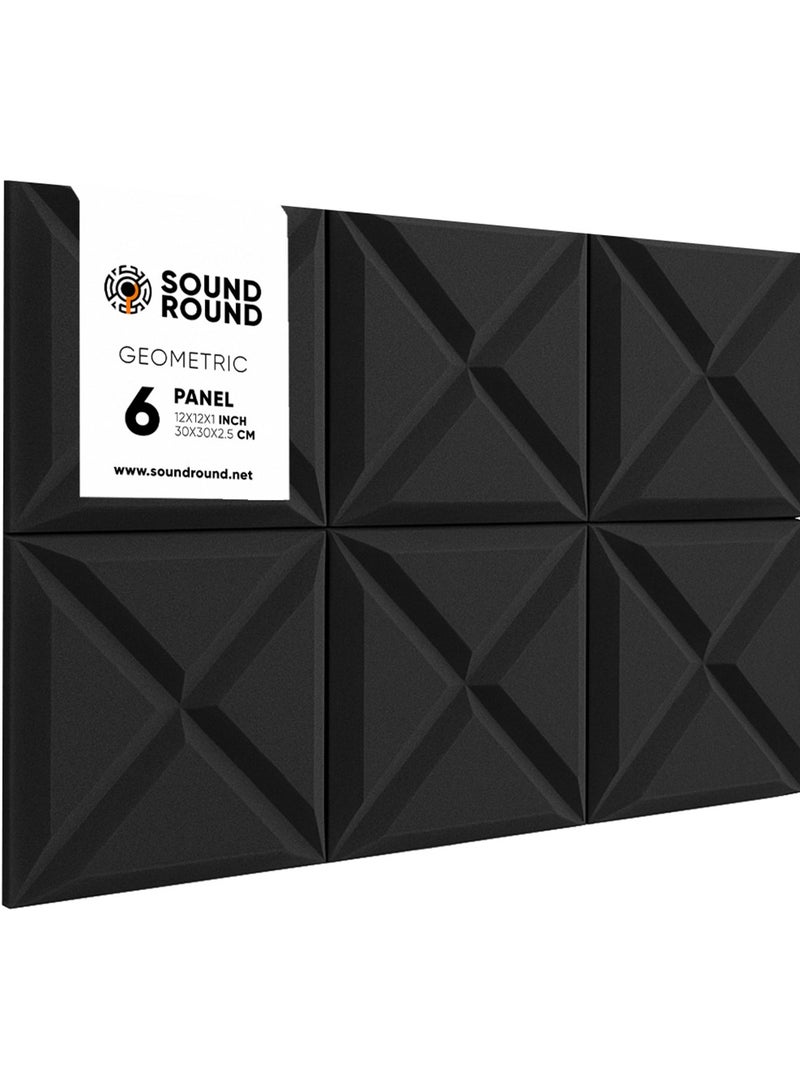 SoundRound Acoustic Foam Panels 12x12x1 Inch – Studio Soundproofing geomatric  – Echo Control & Home Theater Treatment – High Density Panels - 6 panel - dark gray - Image 1